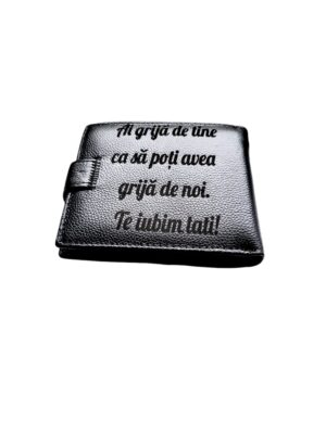Portofel Personalizat 'Ai grija', barbati, piele naturala , negru