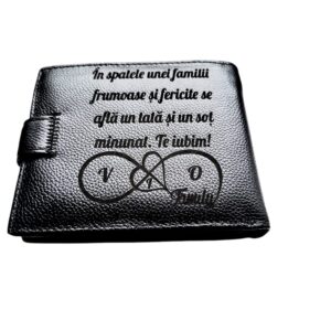 Portofel Personalizat 'Sot minunat', barbati, piele naturala , negru