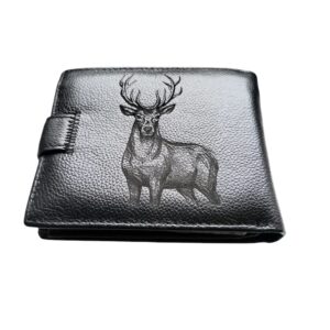 Portofel Personalizat 'Cerb vanatoresc' , barbati, piele naturala , negru