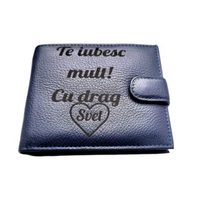 Portofel Personalizat 'Te iubesc pnab', barbati, piele naturala , albastru