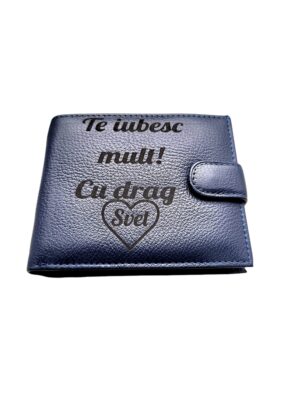 Portofel Personalizat 'Te iubesc pnab', barbati, piele naturala , albastru