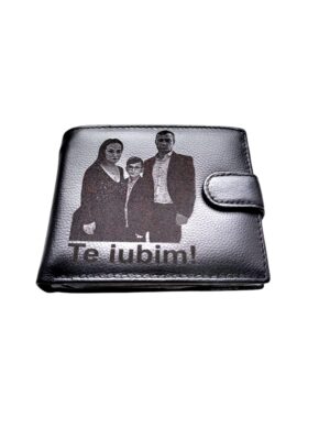 Portofel Personalizat 'Te iubim', barbati, piele naturala , negru