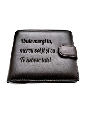 Portofel Personalizat 'Te iubesc pnmb', barbati, piele naturala , maro