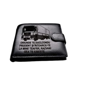 Portofel Personalizat 'Condu prudent', barbati, piele naturala , negru