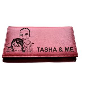 Portofel Personalizat poza si text , dama, piele naturala, rosu