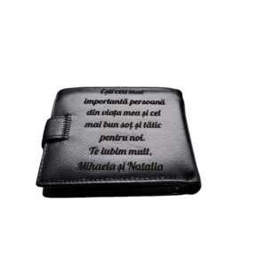Portofel Personalizat 'Te iubim mult', barbati, piele naturala , negru