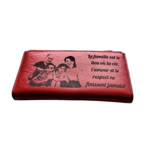 Portofel Personalizat 'La famille' , dama, piele naturala, rosu