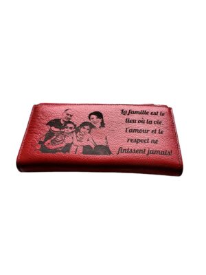 Portofel Personalizat 'La famille' , dama, piele naturala, rosu