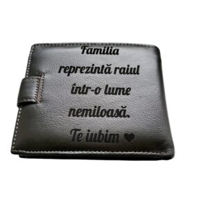 Portofel Personalizat 'Te iubim pnmb', barbati, piele naturala , maro