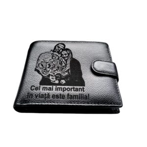 Portofel Personalizat 'In Viata', barbati, piele naturala , negru