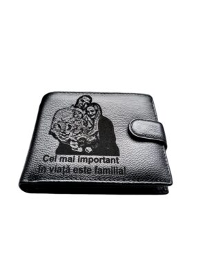 Portofel Personalizat 'In Viata', barbati, piele naturala , negru