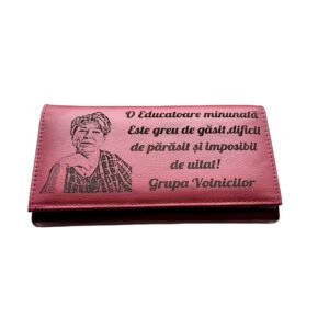Portofel Personalizat 'O educatoare' , dama, piele naturala, rosu