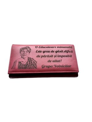 Portofel Personalizat 'O educatoare' , dama, piele naturala, rosu