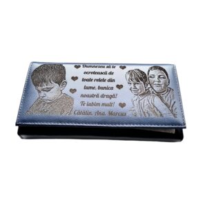 Portofel Personalizat 'Bunica noastra' , dama, piele naturala, albastru