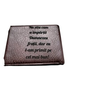 Portofel Personalizat 'Nu stiu cum', barbati, piele , cu capsa, maro