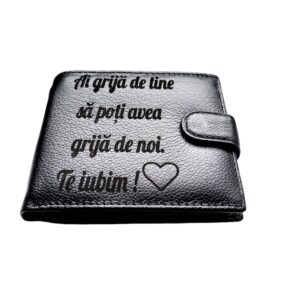 Portofel Personalizat 'Ai grija 2', barbati, piele naturala , negru