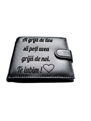 Portofel Personalizat 'Ai grija 2', barbati, piele naturala , negru