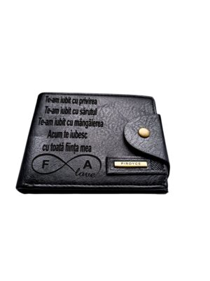 Portofel Personalizat 'Te-am iubit', barbati, piele , cu capsa, negru