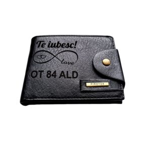 Portofel Personalizat numar auto 4, barbati, piele , cu capsa, negru