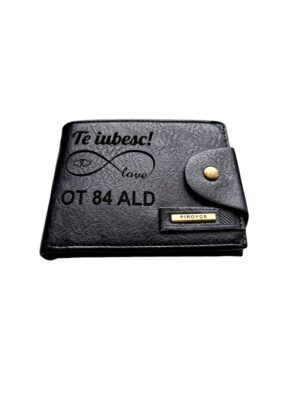Portofel Personalizat numar auto 4, barbati, piele , cu capsa, negru