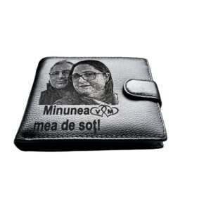 Portofel Personalizat 'Minunea mea', barbati, piele naturala , negru