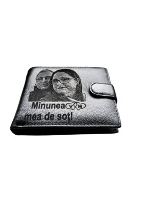 Portofel Personalizat 'Minunea mea', barbati, piele naturala , negru