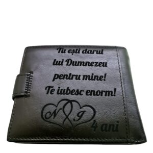 Portofel Personalizat 'Tu esti darul', barbati, piele naturala , negru