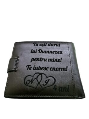 Portofel Personalizat 'Tu esti darul', barbati, piele naturala , negru
