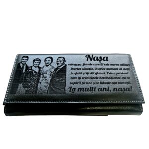 Portofel Personalizat 'La multi ani nd', dama, piele naturala, negru