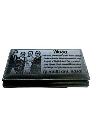 Portofel Personalizat 'La multi ani nd', dama, piele naturala, negru