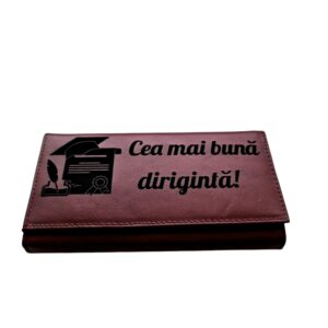 Portofel Personalizat 'Diriginta', dama, piele naturala, rosu
