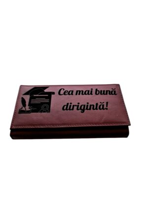 Portofel Personalizat 'Diriginta', dama, piele naturala, rosu