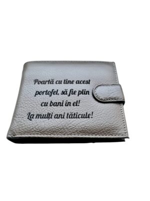 Portofel Personalizat 'Poarta cu tine', barbati, piele naturala , gri