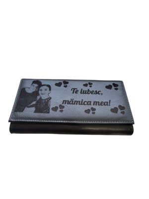 Portofel Personalizat 'Te iubesc pnnd', dama, piele naturala, negru