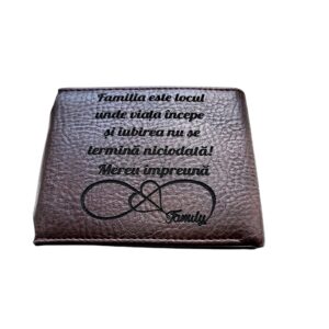 Portofel Personalizat 'Mereu impreuna', barbati, piele, cu capsa, maro