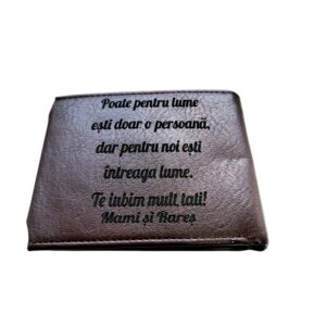 Portofel Personalizat 'Intreaga lume', barbati, piele, cu capsa, maro