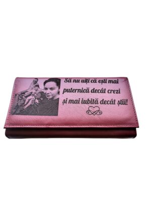 Portofel Personalizat 'Sa nu uiti', dama, piele naturala, rosu