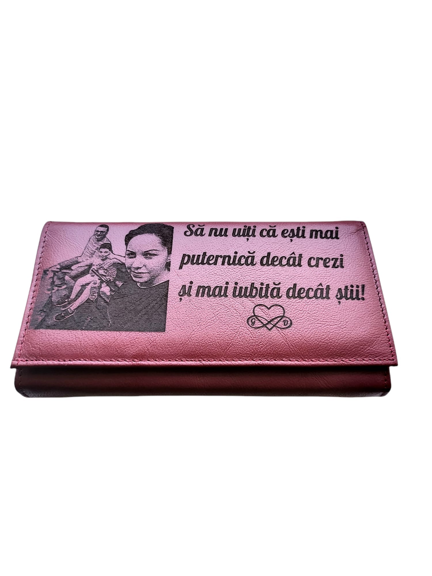 Portofel Personalizat 'Sa nu uiti', dama, piele naturala, rosu