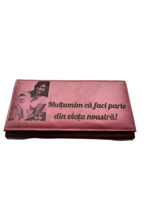 Portofel Personalizat 'Multumim', dama, piele naturala, rosu