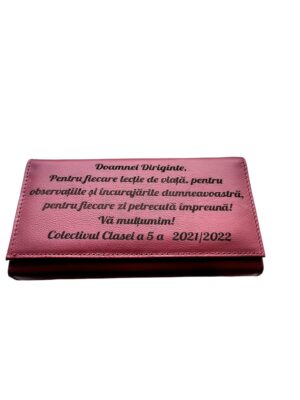 Portofel Personalizat 'Va multumim', dama, piele naturala, rosu