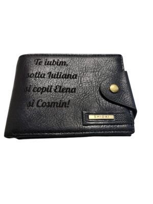 Portofel Personalizat 'Te iubim penb', barbati, piele, cu capsa, negru