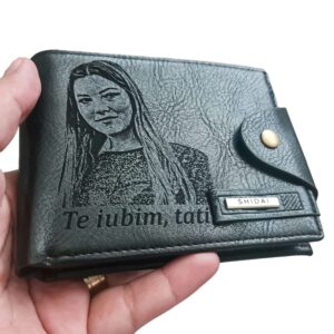 Portofel Personalizat 'Te iubim tati penb 3', barbati, piele, cu capsa, negru
