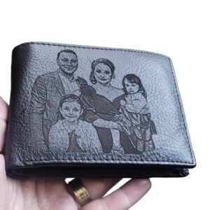 Portofel negru fara capsa personalizat din piele naturala cu poza!