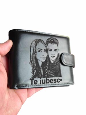 portofel negru cu capsa piele naturala Te iubesc!!!