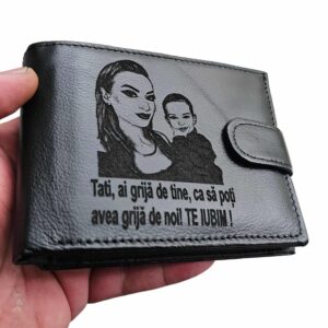portofel gravat negru cu capsa piele naturala Te iubim