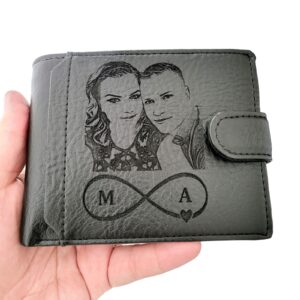 Portofel negru cu capsa personalizat cu poza cuplu si initiale