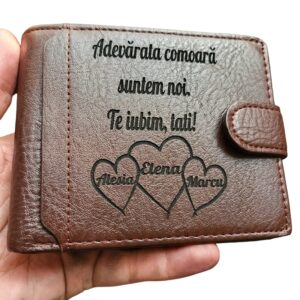 Portofel piele maro cu capsa personalizat Adevarata comoara