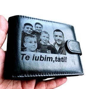 Portofel Negru cu Capsa Piele Naturala - Te Iubim Tati