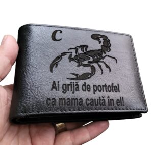 Portofel negru fara capsa personalizat zodia Scorpion
