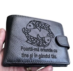 Portofel piele naturala negru Zodia pesti